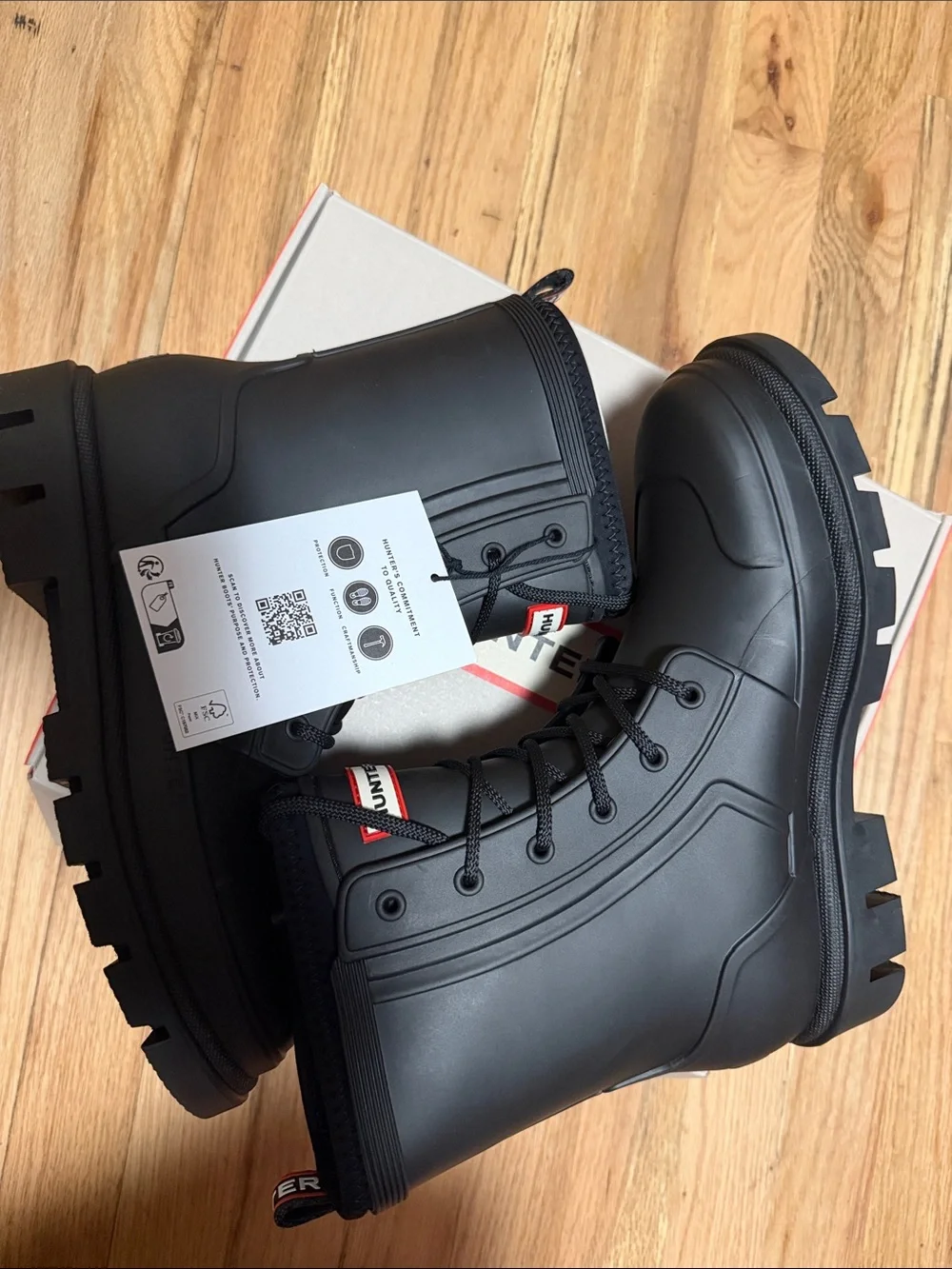 Hunter Big Kids Black Lace-Up Combat Rain Boots Size 5 Brand New